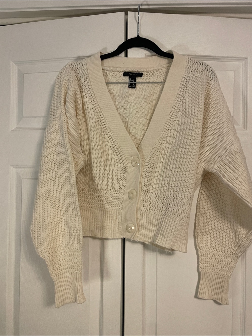 Forever 21 Off-White Chunky V-Neck Button Cardigan